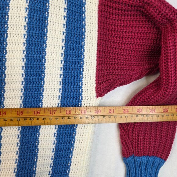 Striped Knit Fisherman Sweater Small Red White Blue Vintage Deadstock 80s USA - Picture 6 of 7